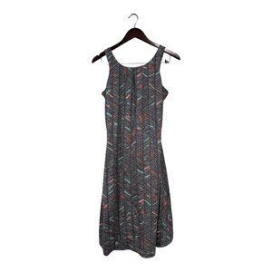 Prana Charcoal Geometric Midi Dress with Coral & Teal Accents